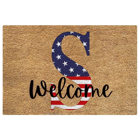 JeashCHAT Monogram Letter S Doormat American Stars and Stripes 4th of July Patriotic Welcome Door Mat Family Last Name Initial Floor Mat Independence Day Decoration for Indoor Outdoor, 16"x24"