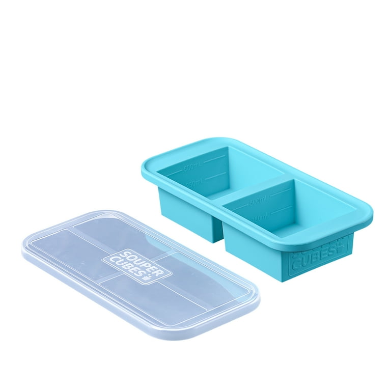 Souper Cubes 2-Cup Extra-Large Silicone Freezer Tray with lid- 1 pack -  makes 2 perfect 2 cup portions - freeze meals, stew, casseroles, lasagna (2  Cup tray, Aqua color, pack of 1, with lid) 