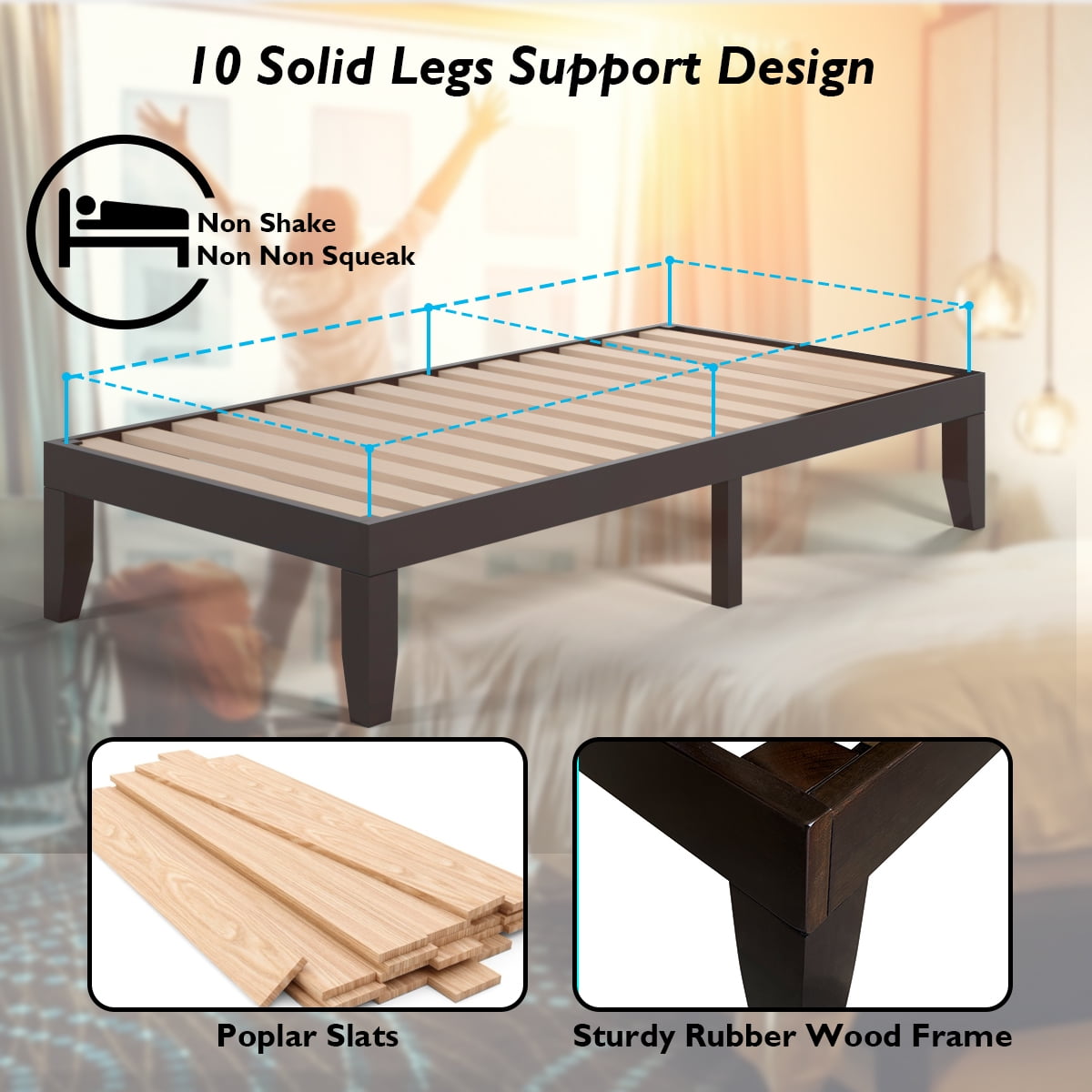 Costway Twin Size 14'' Wooden Bed Frame Mattress Platform Wood Slats Support Espresso