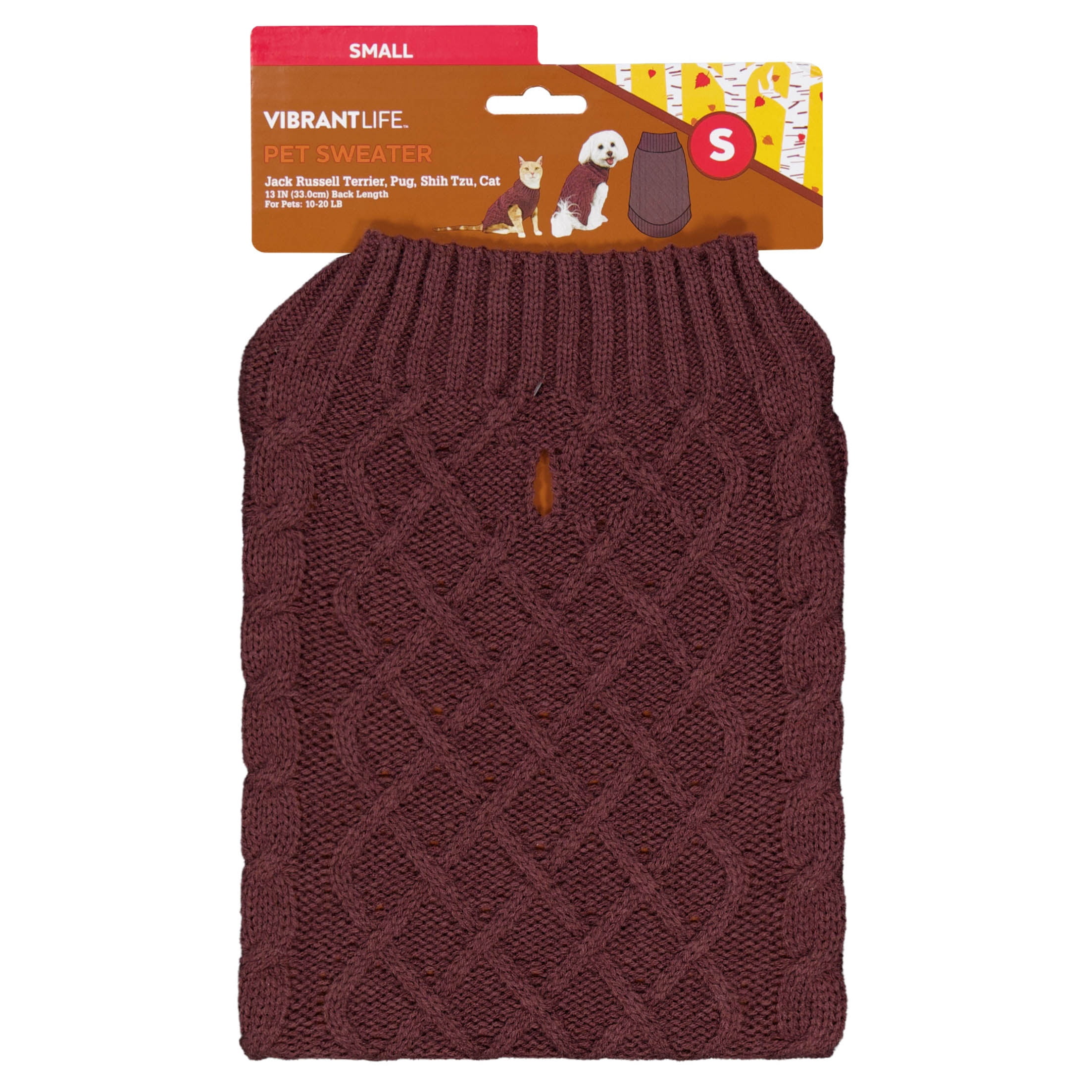 Vibrant Life Cable Knit Sweater for Dogs and Cats, Plum, S