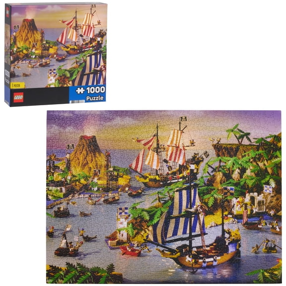 LEGO® Retro Pirate Ship Scene Puzzle, 1000 Pieces, 26.75 x 19.75-inch Puzzle with LEGO Pirate Ship Scene, Collectible Puzzle, Ages 8