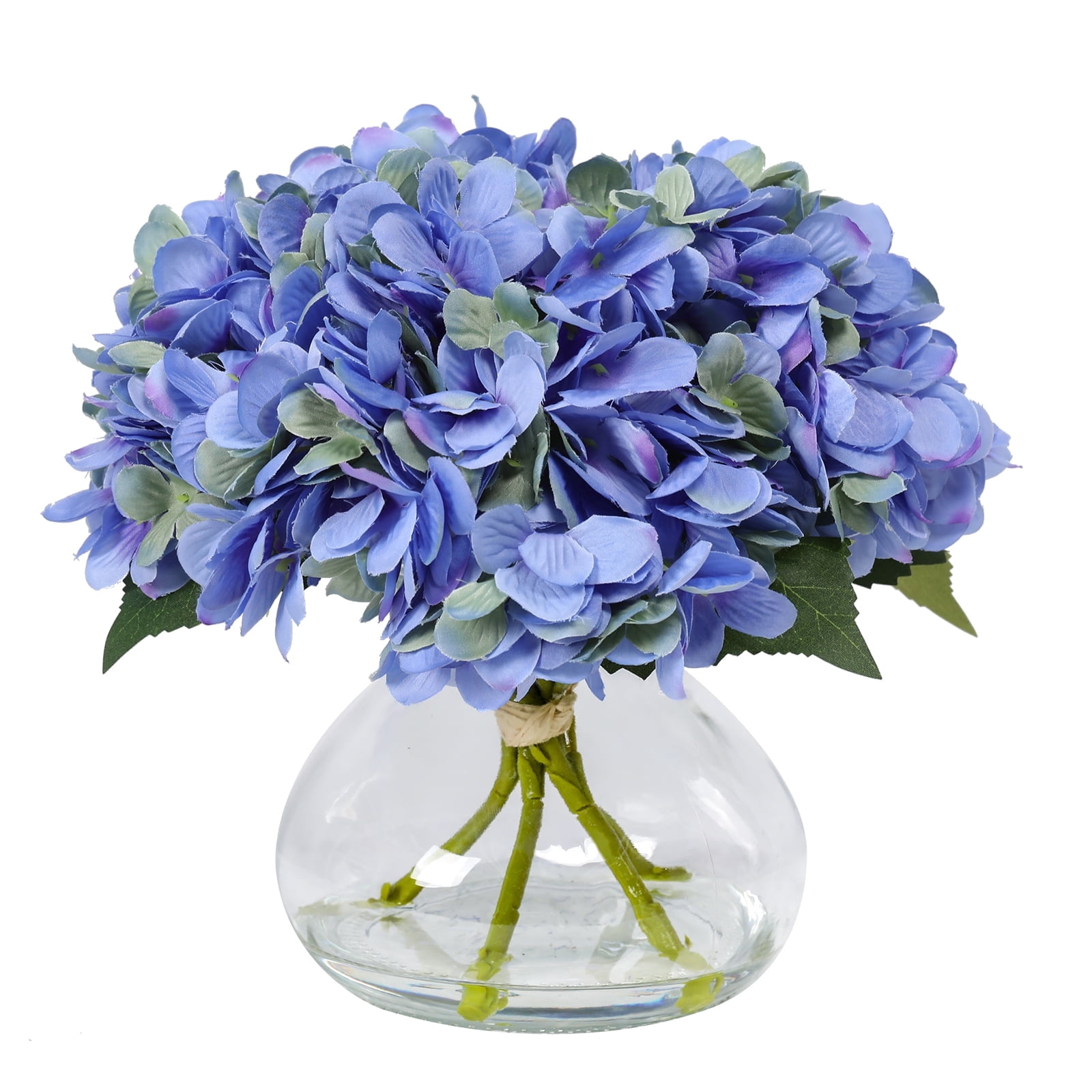 1PC Hydrangea Artificial Flowers-Hydrangea Artificial Flower Arrangement in Clear Glass Vase, Faux Hydrangea Bouquet with Realistic Water – Table Centerpiece for Home Decor,Blue