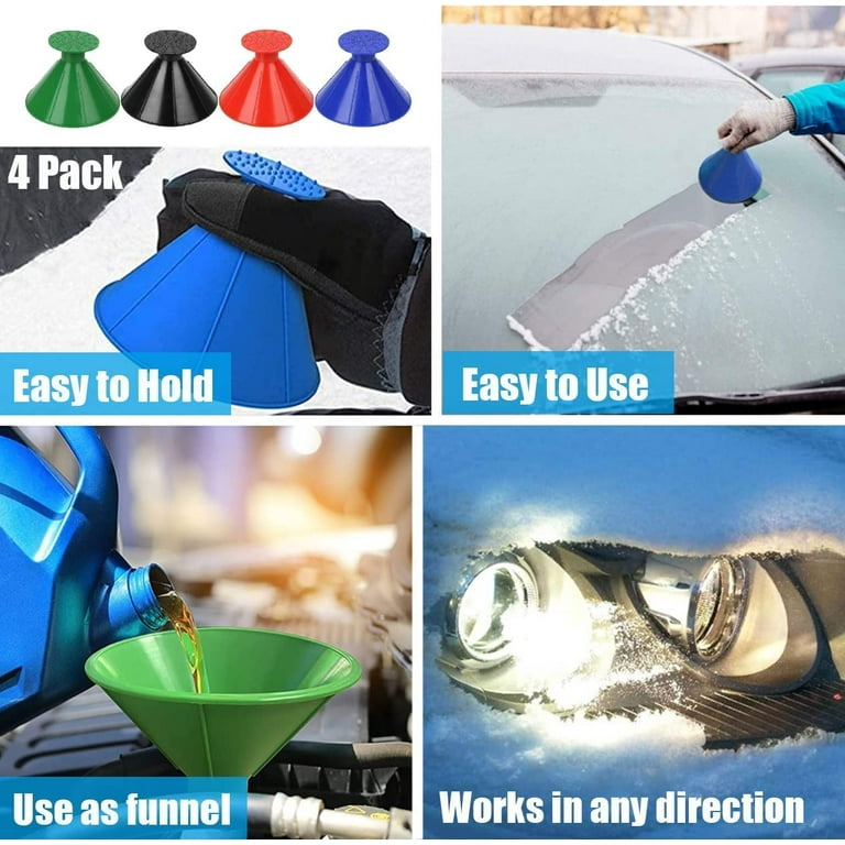 Ice Scrapers for Car Windshield, 4 Pcs Magical Car Ice Scraper, Snow Scraper for Car, 2 in 1 Multifunctional Cone-Shaped Magical Ice Scrapers for