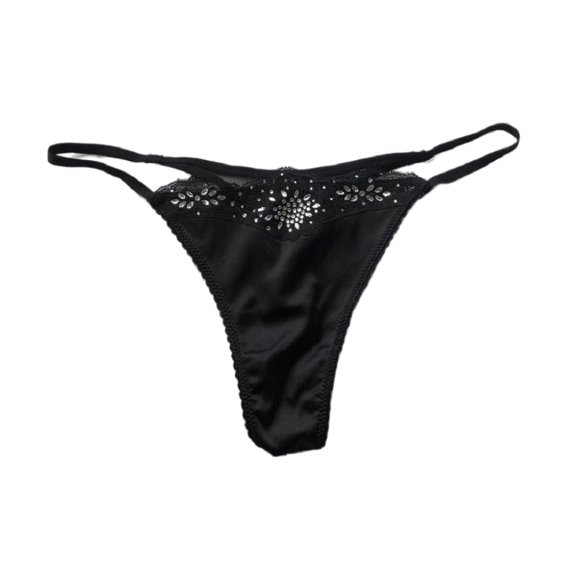 Victoria's Secret Very Sexy Rhinestone Thong Panty Color Black Size Small NWT