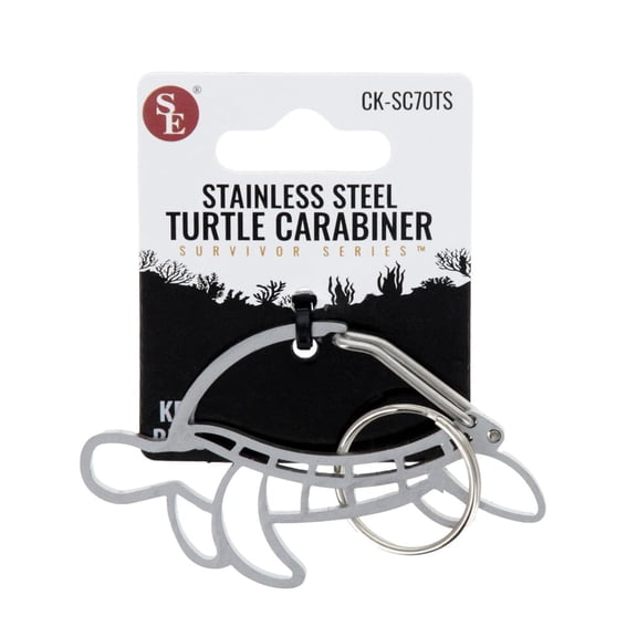 SE 2.5 Inch x 1.5 Inch Sea Turtle Shaped Heavy Stainless Steel Carabiner with Key Ring – Durable & Decorative Clip for Keys, Bags & Accessories – CK-SC70TS