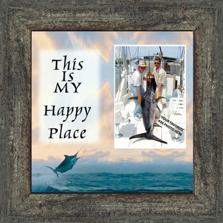 Fishing Pole With Picture Frames Deep Sea Fisherman's Happy Place, Fishing Gifts, Beach, Boating or Fishing Decor, Personalized Picture Frame, 10X10 9723 ()