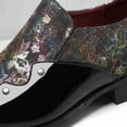 thumbnail image 4 of Men's Embroidered Slip-On Dress Shoes, Floral Glitter Print Patent Leather Slip-On Shoes, Pointed Toe Low Block Heel Formal Footwear, 4 of 6