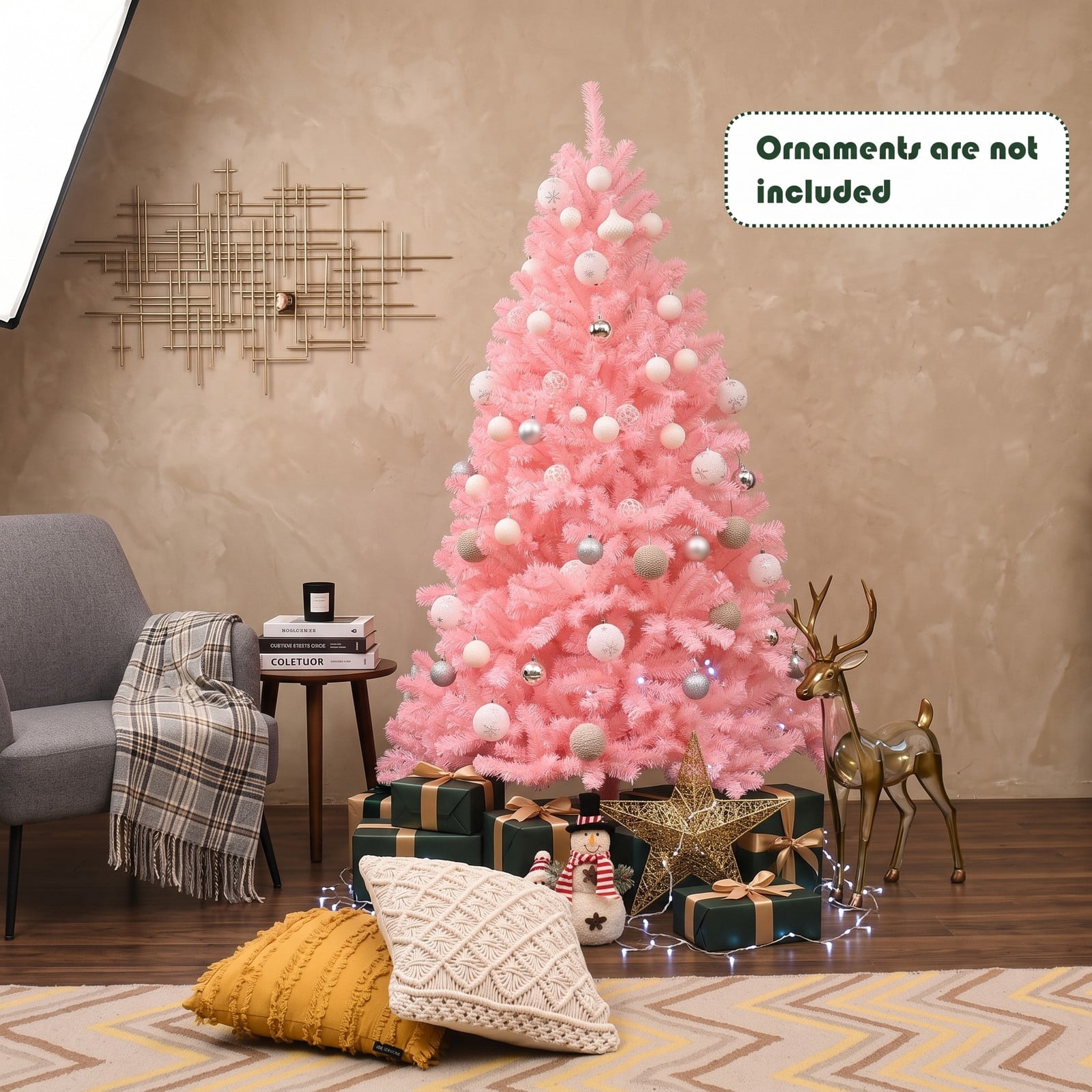RUIE 6 FT Pink Artificial Christmas Tree, Hinged Full Spruce Xmas Tree with 1036 Tips and Foldable Metal Stand for Holiday Home Party Decoration, Cherry Blossom Pink