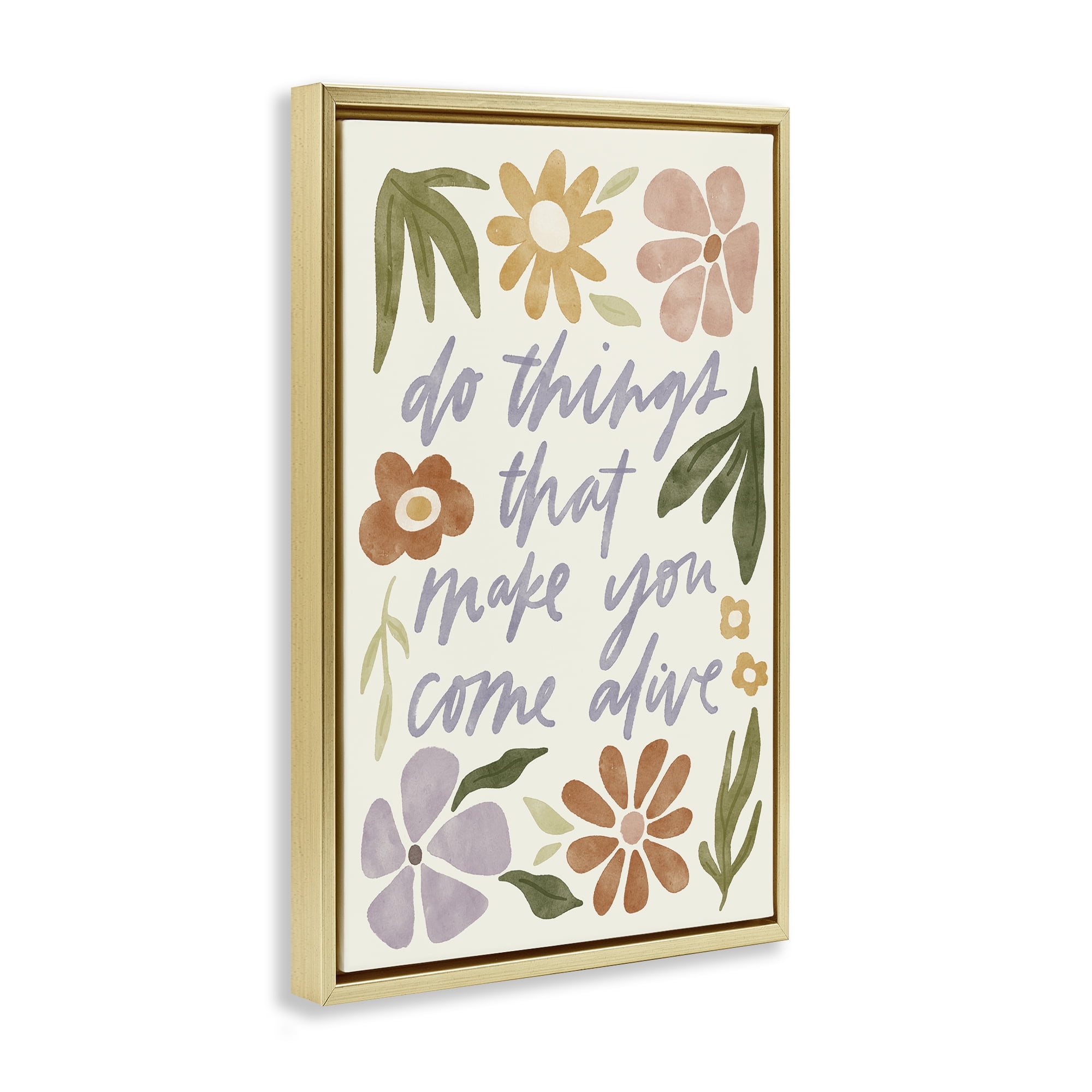 Stupell Industries Come Alive Inspiring Flowers Plants & Flowers Painting Gold Floater Framed Canvas Art Print Wall Art, 17 x 25