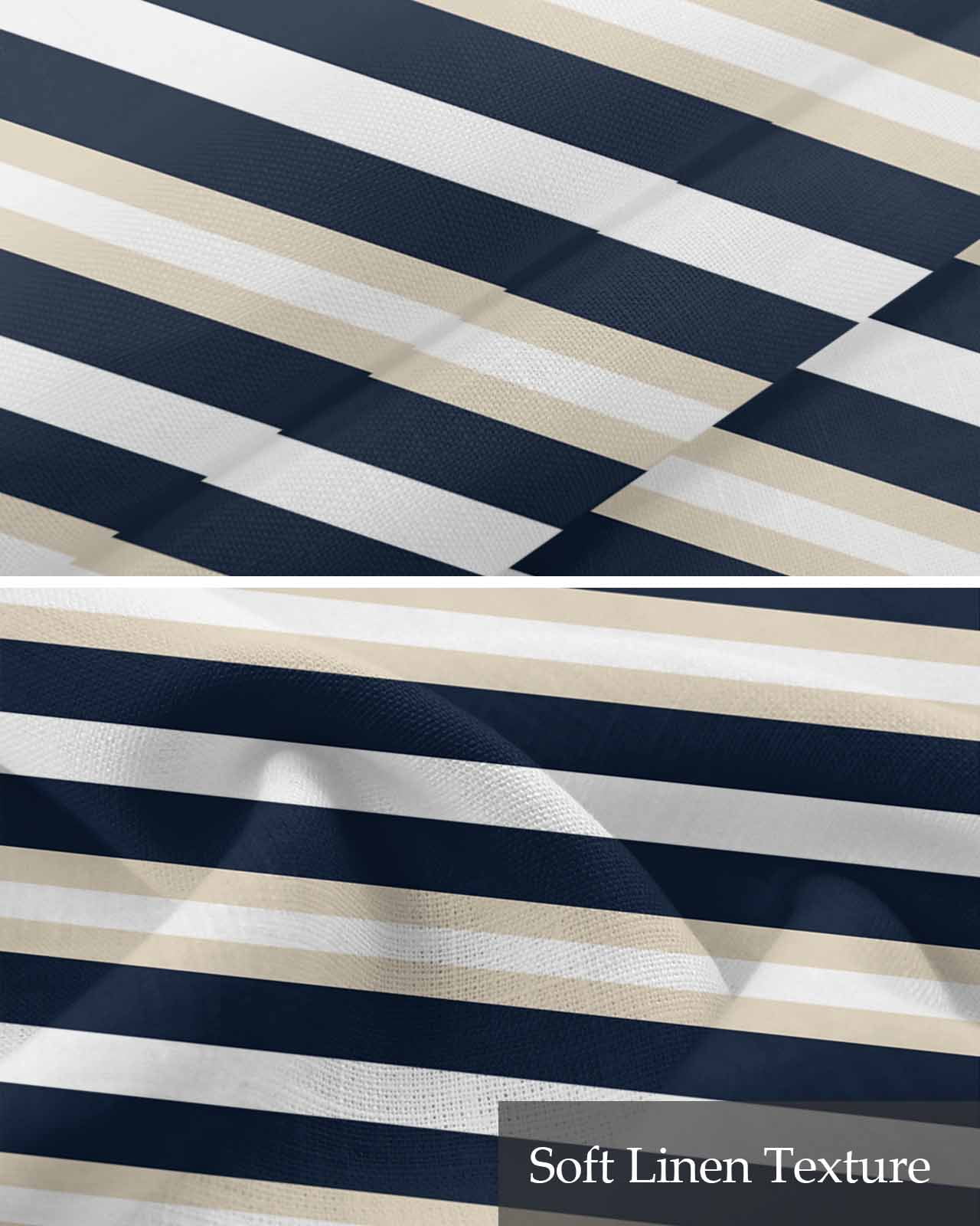 Khaki Navy Blue Striped Kitchen Valances for Windows Farmhouse Linen Window Valance Curtain for Living Room Window Treatment Farmhouse Abstract Lines Art Valance Rod Pocket Topper Drape, 54 x 18 Inch
