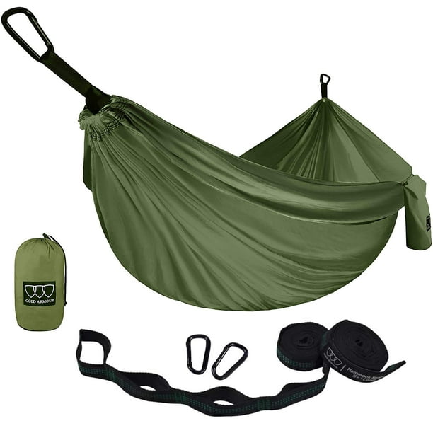 Hamaca de camping Gold Armor – Hamaca portátil individual accesorios de camping equipo para exteriores interiores adultos niños, marca con base en Estados Unidos (OD verde)