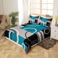 thumbnail image 2 of Turquesa Decoración Funda Nórdica Gris Negro Azul Raya Geométrica Juego de Cama Queen, 2 of 7
