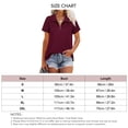 thumbnail image 2 of Women Short Sleeve Top Ribbed Texture Half Zip Turn Down Collar Pure Color Summer Shirt Burgundy XL, 2 of 2