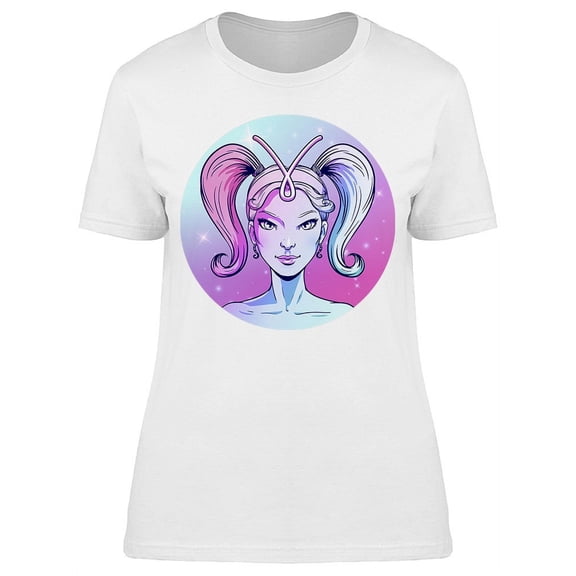 Aries Beautiful Girl Face T-Shirt Women -Image by Shutterstock, Female Large