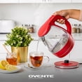 thumbnail image 3 of OVENTE 1.5L Glass Electric Kettle Water Boiler, Red KG83R, Fast Boiling, Borosilicate Glass, BPA-Free, Blue LED, Auto Shut-Off, Boil-Dry Protection, Removable Filter, 360° Base, 1100W, 3 of 8