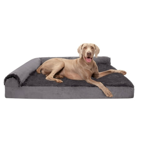 UPC: 0842229121902 | FurHaven Pet Products Plush & Velvet Memory Foam Deluxe L-Chaise Pet Bed for Dogs & Cats – Platinum Gray Jumbo Plus