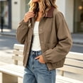 thumbnail image 5 of Women's Vintage Contrast Lapel Collar Bomber Jacket Elastic Cuffs Hem Loose Fit Cropped Jacket Fall Winter Casual Cargo Coat with Pocket Khaki, 5 of 6