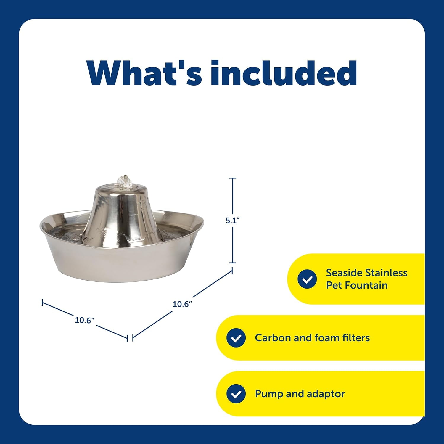 Stainless Steel Cat & Dog Fountain, 60 Oz Water Capacity - 2 Water Filters & 1 Pump Included, Soothing Flow for Pets, Scratch-and Rust-Resistant Material - Quiet Motor