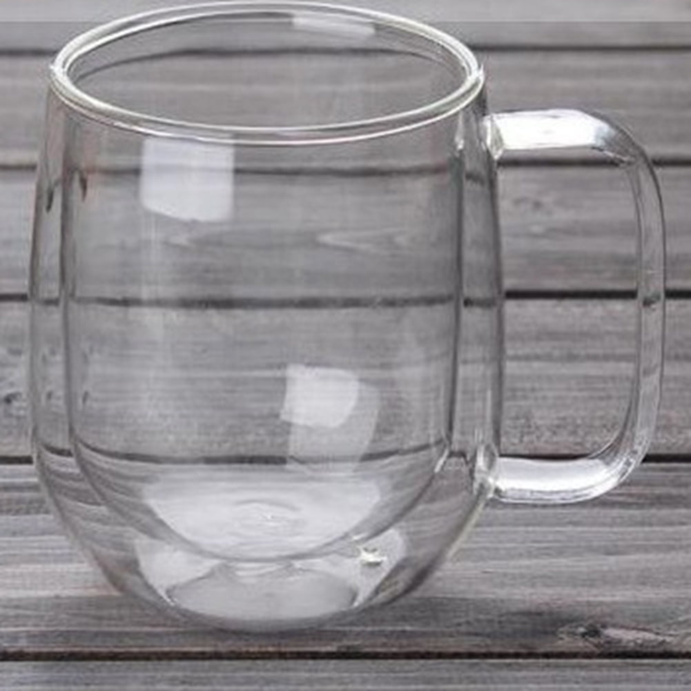 Double Walled Coffee Cups Glasses Mugs, 350ml Espresso Cappuccino Latte Tea Cups with Handle, Heat Resistant Borosilicate Clear Glasses