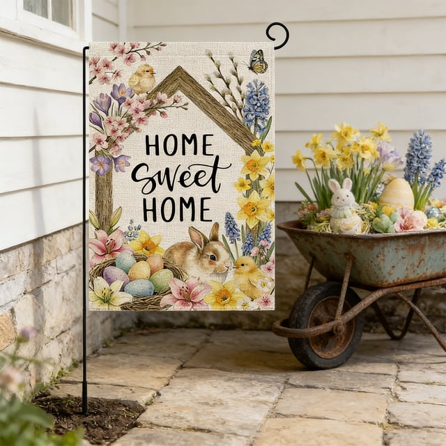 ddioayh Garden Flag Easter Bunny Egg Printed Outdoor Holiday Decoration Weather Resistant Standard Size For Yard Patio Entryway