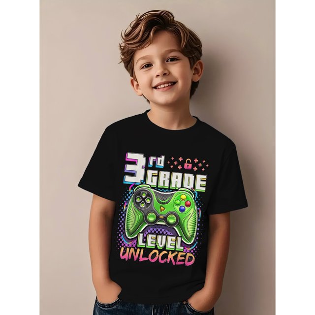 Back to School Level 3 Boys' First Day of Kindergarten T-Shirt, Soft Fabric, Breathable Comfort Short Sleeve Tee, Best Gift for Boys and Girls