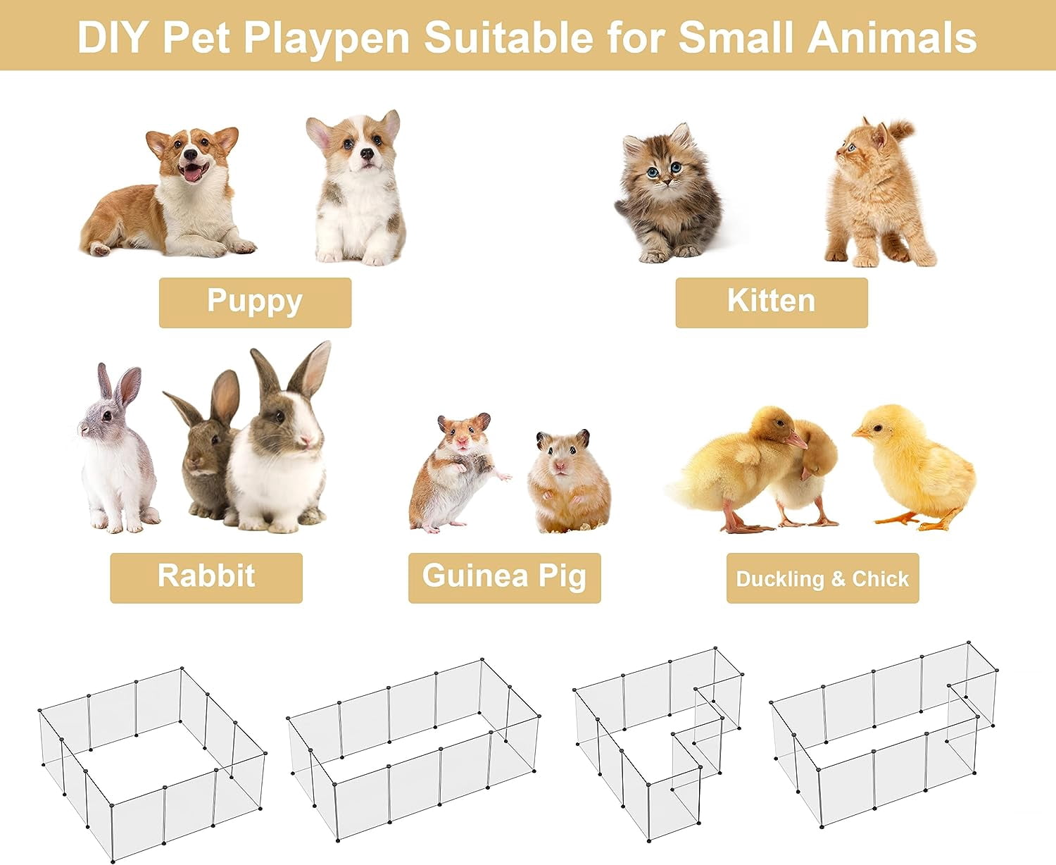 Youngshion 12 Panels Transparent Small Animals Playpen 56" x 28" x 14" Portable Pet Playpen Plastic Enclosure Puppy Play Pen Indoors Outdoor Pet Fence for Guinea Pigs Bunny= Ferrets Hamsters Hedgehogs