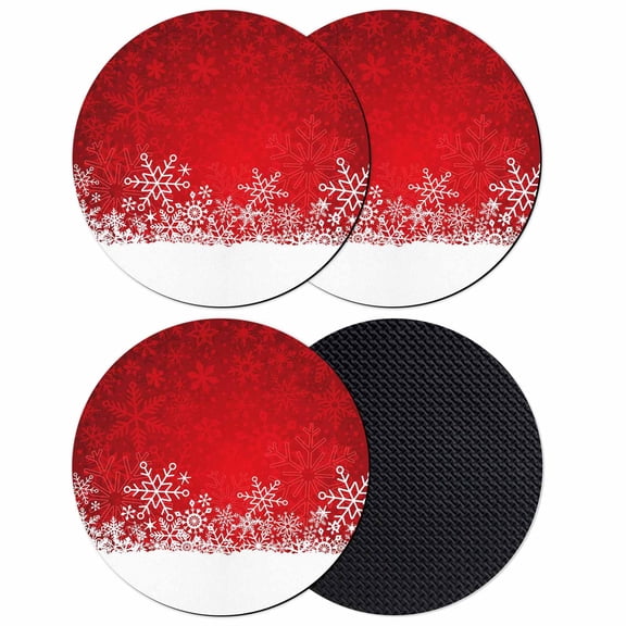 Red Snowflakes Christmas Coasters Set of 4, Absorbent Coasters for Drinks, Winter Holiday Xmas Snowflake Coaster for Desk Coffee Table Protection, Home Decor House Warming Gifts 4"