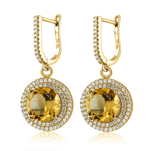 Gem Stone King 9.20 Ct Round Yellow Citrine 18K Yellow Gold Plated Silver Earrings