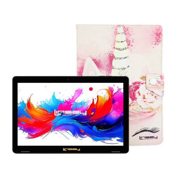 LINSAY 10.1"Octa Core 256GB Storage Android 15 Tablet with Unicorn Shape Case