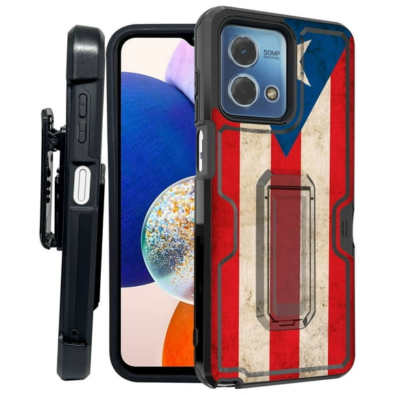 ANJ  Rugged Shockproof Kickstand Hybrid Case with Card Slot and Holster   Tempered Glass Cover for Motorola Moto G Stylus 5G (2023) - Puerto Rico Flag 2