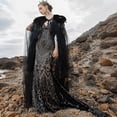 thumbnail image 5 of Jiibva Women Halloween Evil Queen Feather Collar Tulle Cloak Vampire Cape Black 180cm, 5 of 7