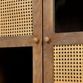 thumbnail image 5 of Antique brown accent cabinet with glass + Japanese rattan design for entryway and living room, 5 of 7