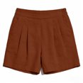 thumbnail image 6 of Hurxie Women's Linen Shorts Elastic Waist Casual Comfy Summer Pull on Beach Shorts with Patch Pocket Brown,M, 6 of 8
