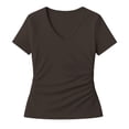 thumbnail image 4 of GIPQJK T Shirts for Women Deep V Neck Short Sleeves Summer Basic Tshirts Going Out Casual Trendy Slim Fitted Tops,Coffee L, 4 of 5