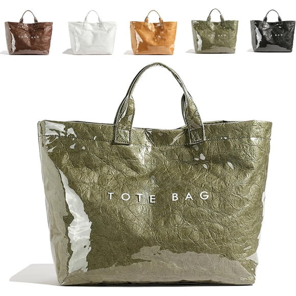 Bolso de mano para mujer, con estamp de letras, bolsa de PVC para mujer, grande, bolsa de papel kraft grande, bolsa de hombro impermeable