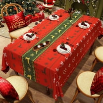 Gumesh Christmas & New Year Tablecloth, 35"×55"Waterproof PVC Rectangular Table Cover with Elegant Red Design, Easy-Wipe Party Table Mat for Holiday Gatherings