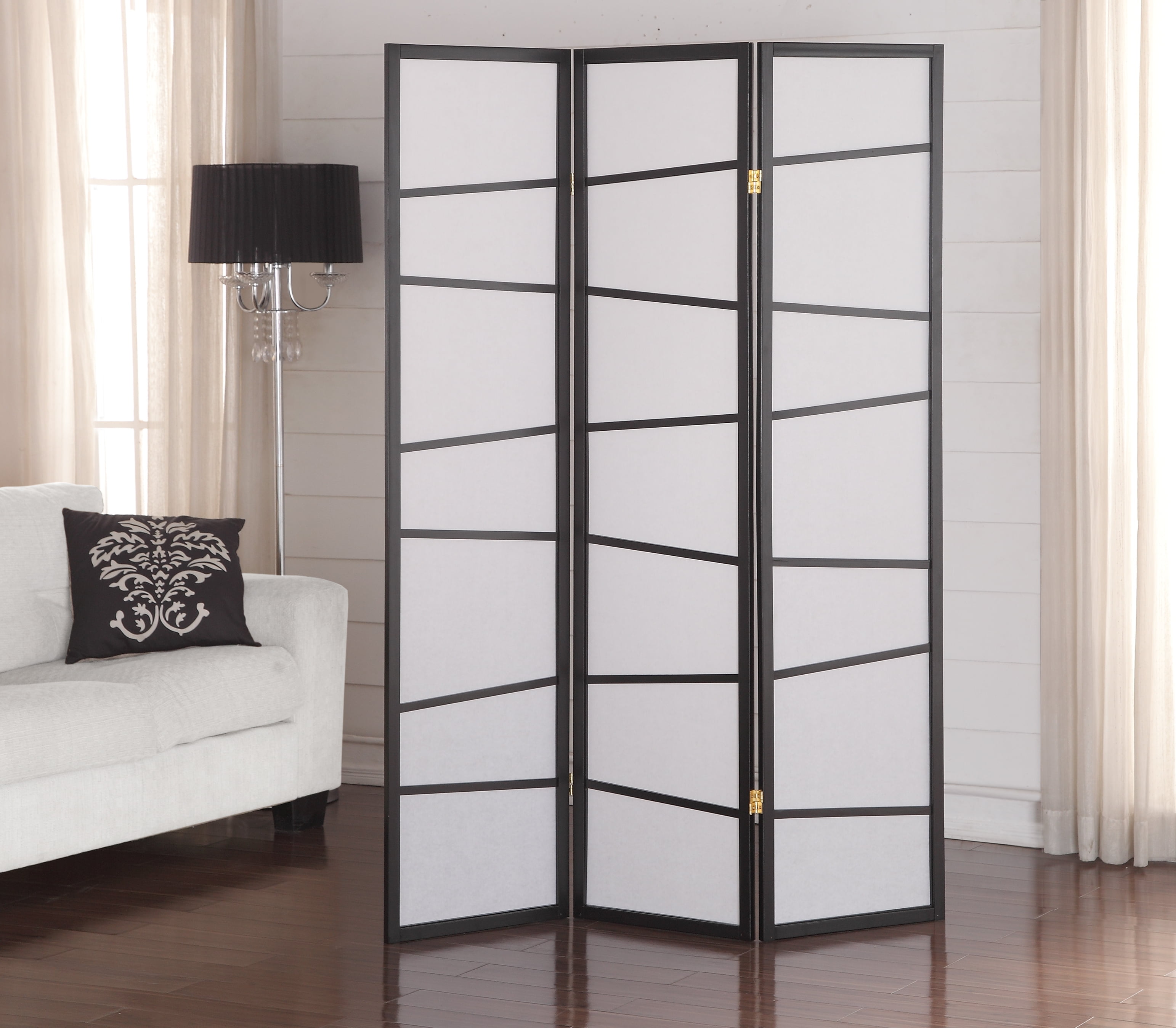 Roundhill Furniture 3 Panel Screen Room Divider, 71" Tall, Black