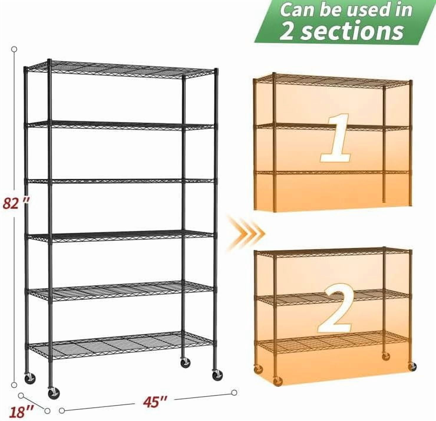 BestOffice 6 Tier Wire Shelving Unit with Wheels 2100LBS Capacity-18x45x82, Black