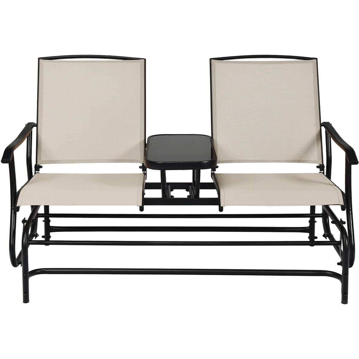 2 Person Glider Chair Loveseat Glider Rocker with Center Table