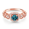 thumbnail image 2 of Gem Stone King 18K Rose Gold Plated Silver London Blue Topaz and White Moissanite Engagement Ring for Women (1.48 Cttw, Round 6MM, Gemstone November Birthstone, Size 5), 2 of 3