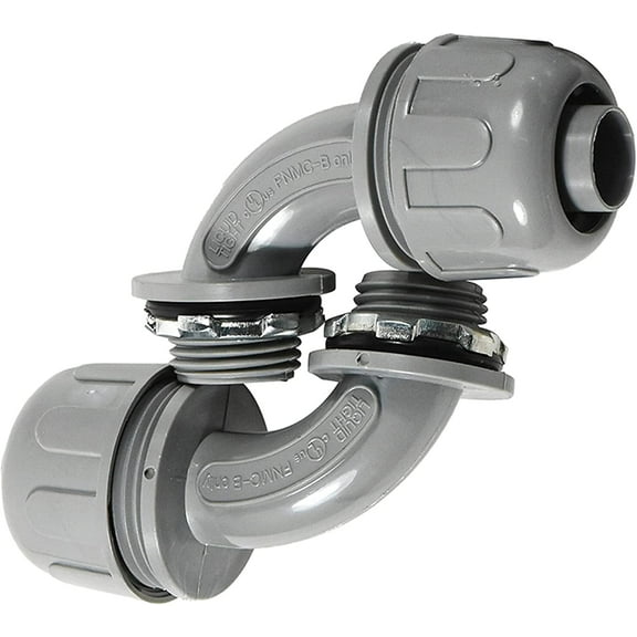HQRP 2-Pack 1/2-Inch Nonmetallic Plastic Liquid Tight Connector 90 Degree Electrical Conduit Connector Fitting