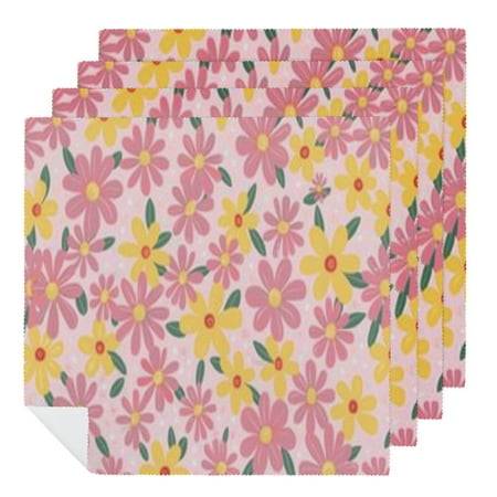 

QCPP Pink Floral Little Flower Pictures Cloth Napkins Reusable Fabric for Events Kitchen Pack of 6 6 PCS