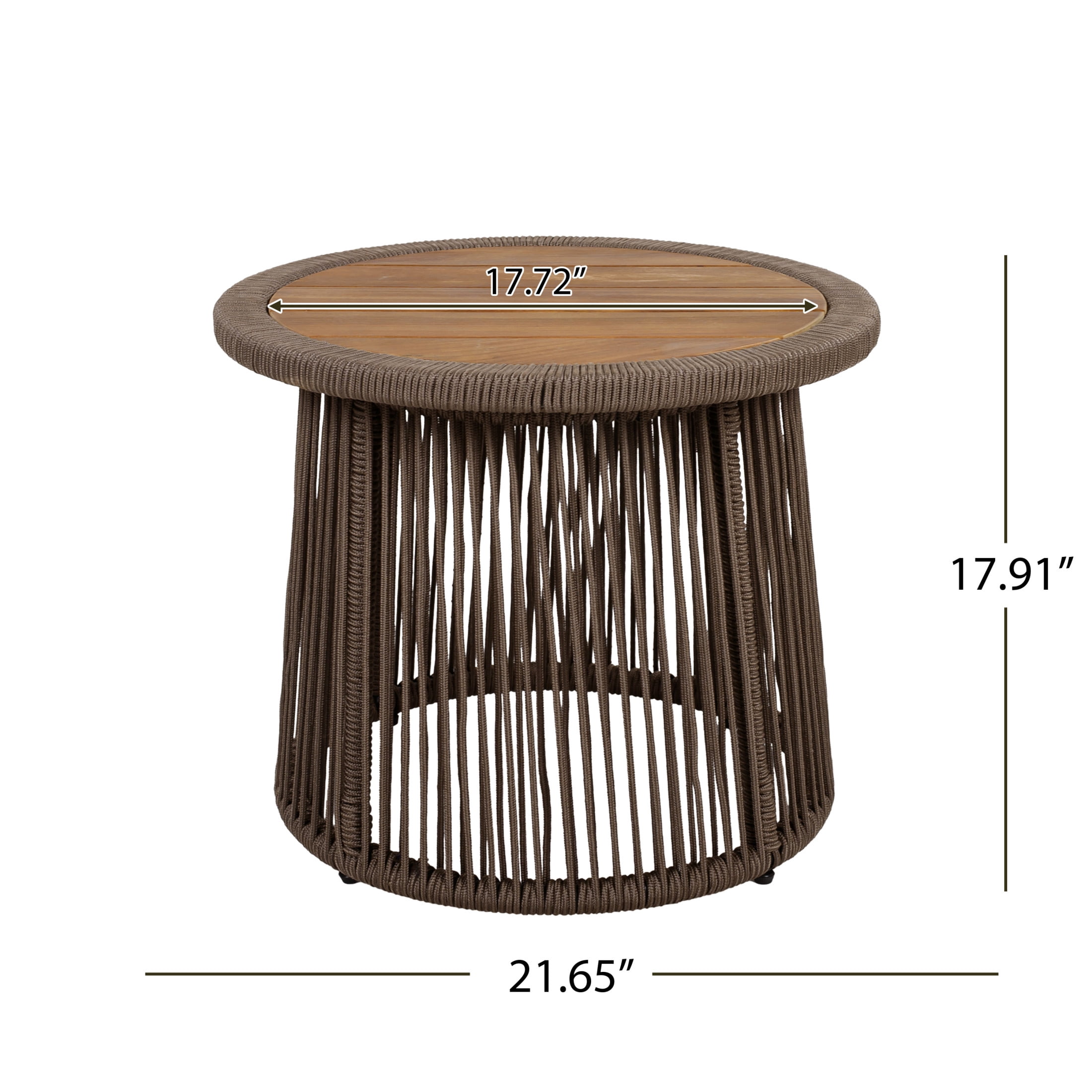 Christopher Knight Home Conical Round Wood Side Table with Rope Frame, Weather-Resistant, Dark Beige
