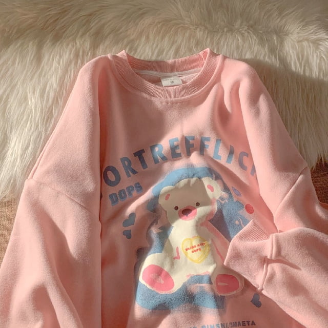Sudadera De Mujer Super Cute Bear Terciopelo Talla Grande Manga Larga Suave Color Suéter Nuevo Fire Todo Combinado Pequeño Estilo Fresco Dulce Gran Tamaño Topspangjing