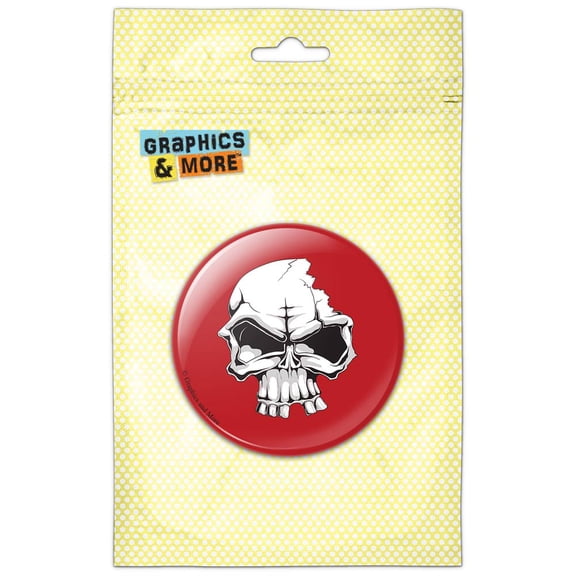 Skull Cracked Crushed Tough on Red Pinback Button Pin Badge