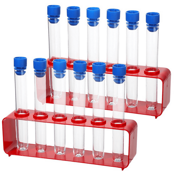 1 Sets 15 x 100mm Test Tubes with Rack Clear Plastic Test Tubes with Caps and 6 Holes Holder Rack Nurse Decoration