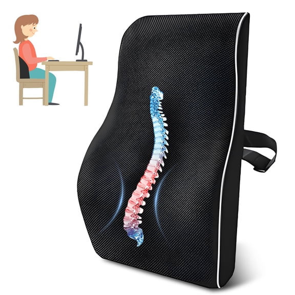 GIRACOA Lumbar Support Pillow for Office Chair – Full Back Support Cushion with Memory Foam, Adjustable Straps & Breathable Mesh Cover, Ergonomic Back Rest for Office, Gaming, Car Seat & Home Use