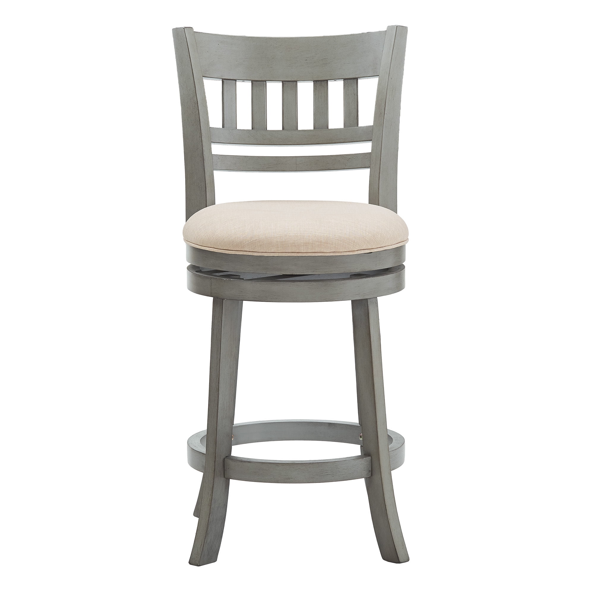 Weston Home Shapel Lattice Back 24"H Swivel Counter Height Stool, Antique Grey Finish, Beige Linen