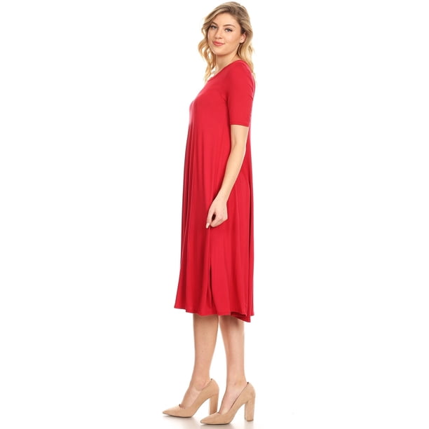 Moa Collection Women's A-Line Short Sleeve Jersey Knit Relaxed Fit Maternity Dress S-3xl, Size: Large, Red