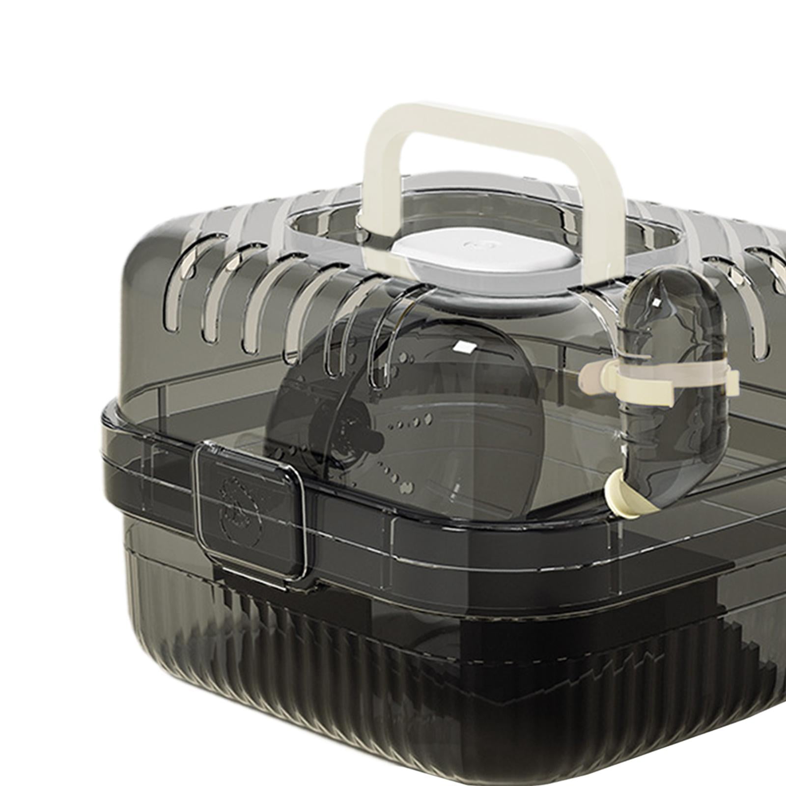 balikha Hamster Cage Transport Box with Light Handle in The Event of A Small Portable Cage for Pets with Water Bottle for Bunny Mouse Black